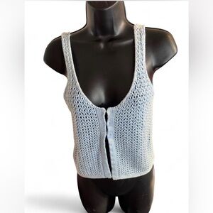 Hippie Rose Blue Crochet Knit Tank Top Sleeveless Crop Boho Summer S festival